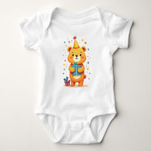 Body Para Bebê Feliz aniversário de cumprimentos de um urso fofo