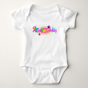 Body Para Bebê Feliz aniversário e estrelas -