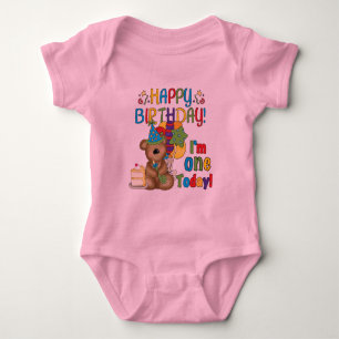 Body Para Bebê Feliz aniversário Teddy Bear 1rua T-shirts e prese