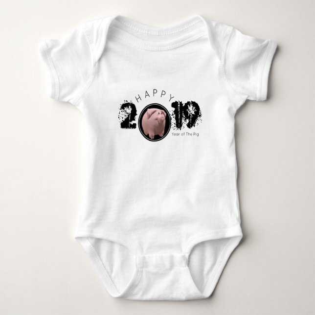 Body Para Bebê Feliz Ano PIg 2019 Traje De Bebê 3D Original (Frente)