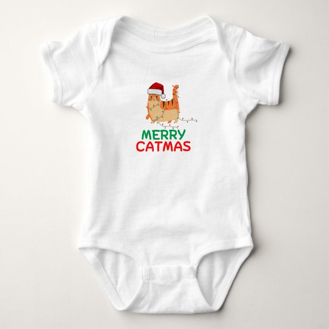 Body Para Bebê Feliz Catmas Natal Engraçado T-Shirt (Frente)