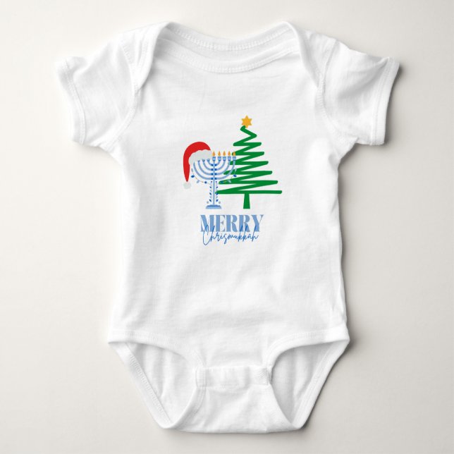 Body Para Bebê Feliz Chrismukkah Menorah e Papais noeis Baby Body (Frente)
