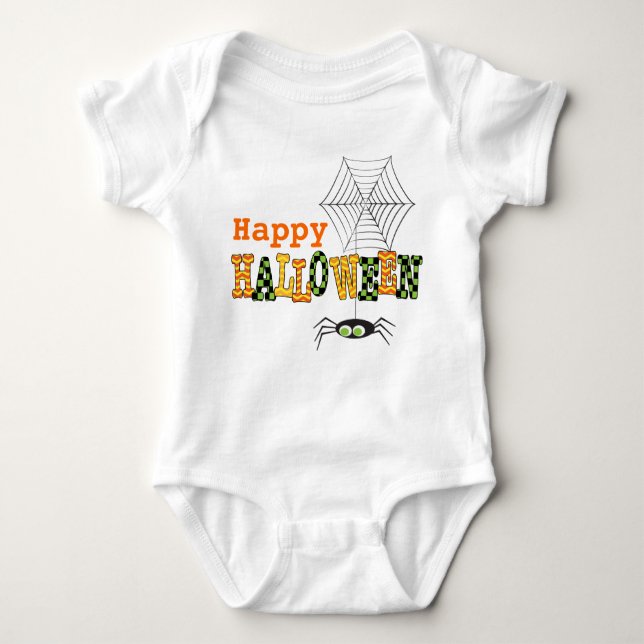 Body Para Bebê Feliz Dia das Bruxas com Aranha e Web Bonitas (Frente)