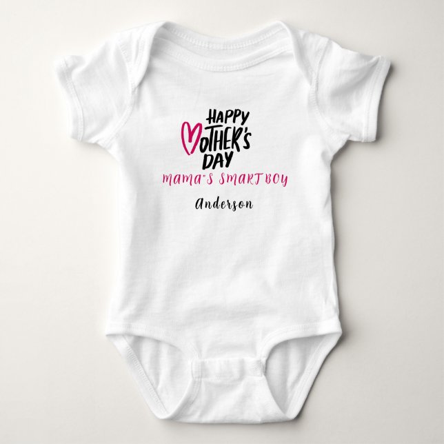 Body Para Bebê Feliz Dia das Mães Nome Personalizado Moderno Fofo (Frente)