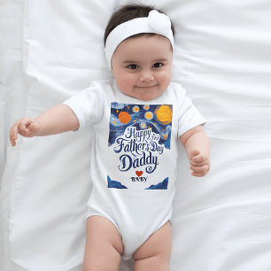 Body Para Bebê Feliz Dia de os pais de 1rua, Pai! Coração / Nome