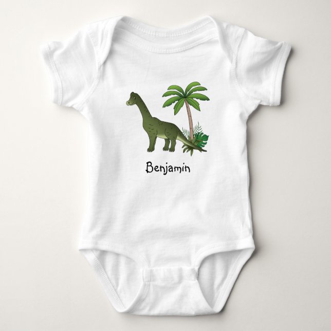 Body Para Bebê Feliz Dinossauro Brachiossauro Com Nome De Criança (Frente)