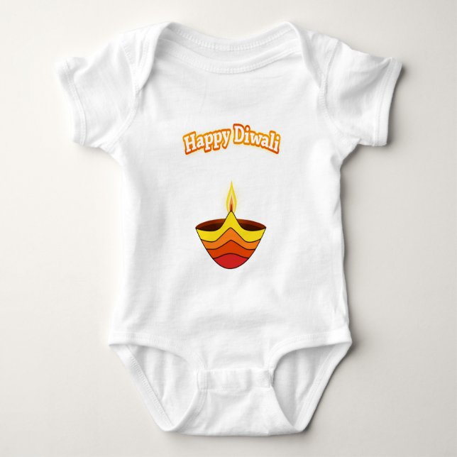 Body Para Bebê Feliz Diwali e lâmpada Diya (Frente)
