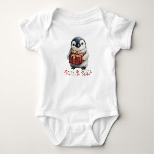 Body Para Bebê Feliz e Pinguim Brilhante Natal