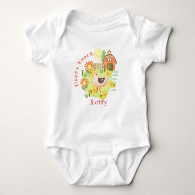 Body Para Bebê Feliz Galinha Ranch Hen. Personalizado. (Frente)