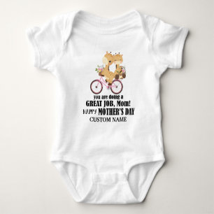 Body Para Bebê Feliz Girafas do Primeiro Dia de as mães na Bike +