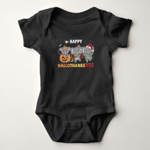 Body Para Bebê Feliz Hallothanksmas Elefante de Natal