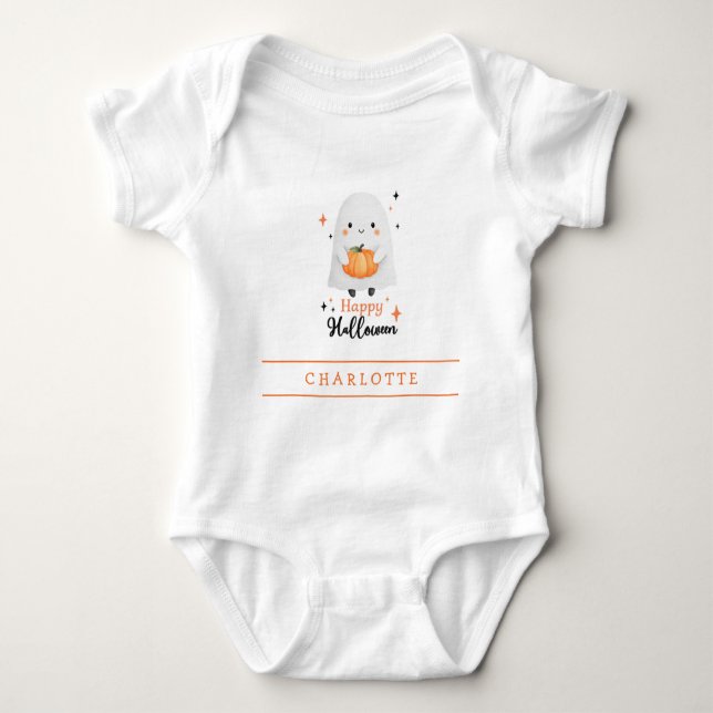 Body Para Bebê Feliz Halloween Fantasma Fofo Bodysuit Personaliza (Frente)