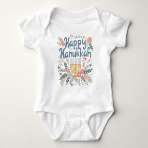 Body Para Bebê Feliz Hanukkah FLorals Arte desenhada à mão