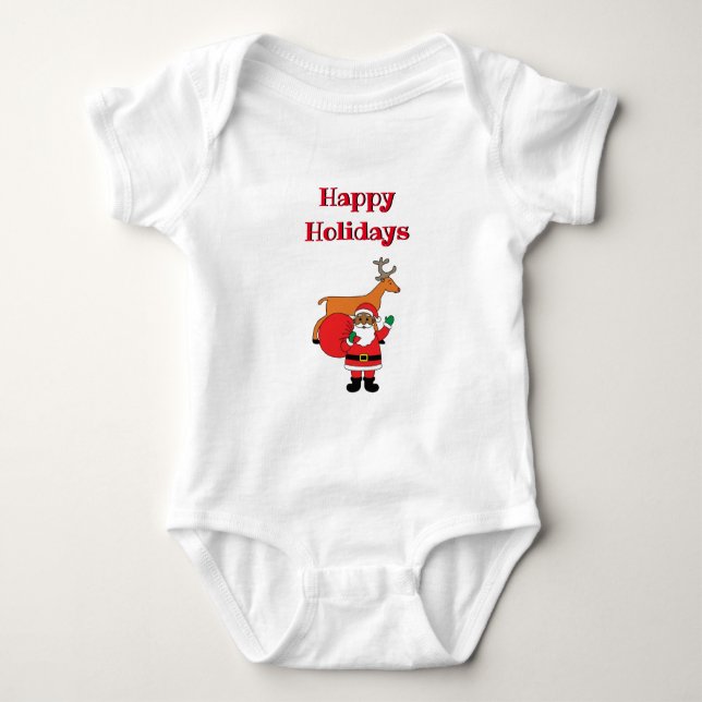 Body Para Bebê Feliz Natal Africano Americano Papai Noel (Frente)