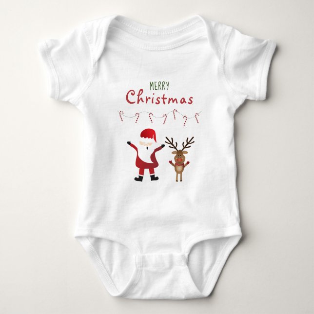 Body Para Bebê Feliz Natal, Bonita Reindeer de Papai Noel (Frente)