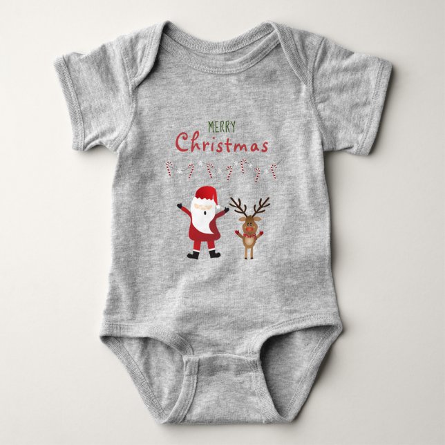 Body Para Bebê Feliz Natal, Bonita Reindeer de Papai Noel (Frente)