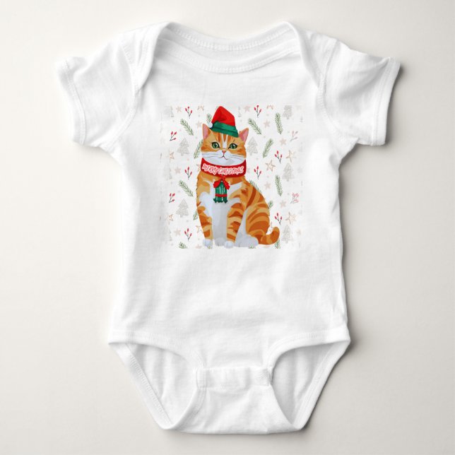 Body Para Bebê Feliz Natal Feliz Fato de Gato - Design único (Frente)