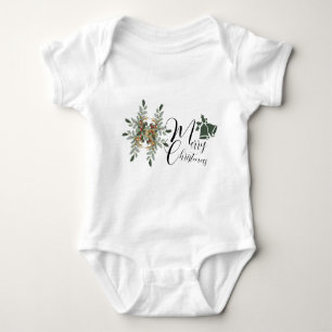 Body Para Bebê Feliz Natal Floral Jingle Bell T-Shirt