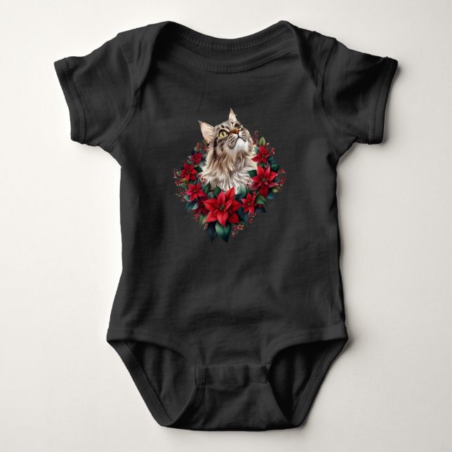 Body Para Bebê Feliz Natal Gato Maine Coon  (Frente)