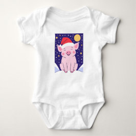 Body Para Bebê Feliz Natal Piglet com chapéu de Papai Noel