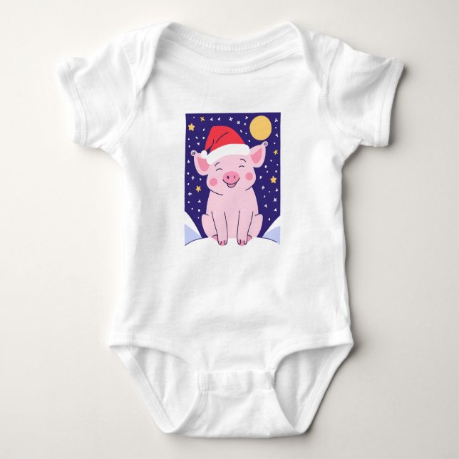 Body Para Bebê Feliz Natal Piglet com chapéu de Papai Noel (Frente)