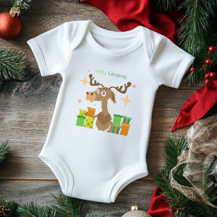Body Para Bebê Feliz Natal Reindeer Cartoon Feriados
