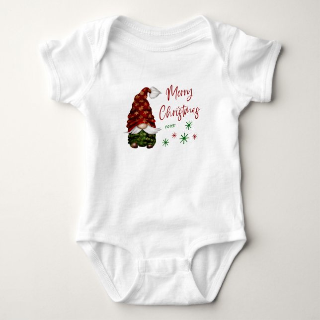 Body Para Bebê Feliz Natal Rustic Country Gnomo Feriado (Frente)