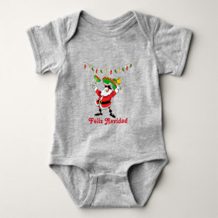 Body Para Bebê Feliz Navidad Papai Noel Mexicano Com Luzes de Pim