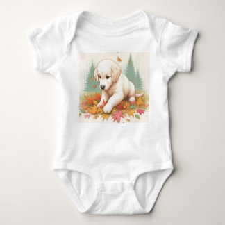 Body Para Bebê Feliz Ouro de sempre Puppy em folhas