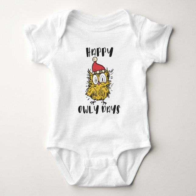 Body Para Bebê Feliz Owly Days Engraçado Papai noel Coruja (Frente)