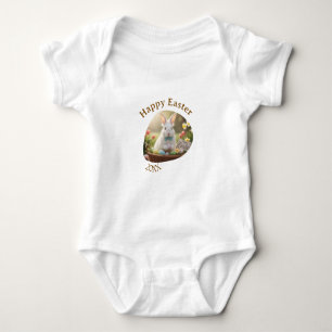 Body Para Bebê Feliz Páscoa coelho branco ano foto nome da famíli