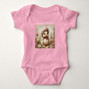 Body Para Bebê Feliz Páscoa Patinho Rosa Boina Tulipas Margaridas
