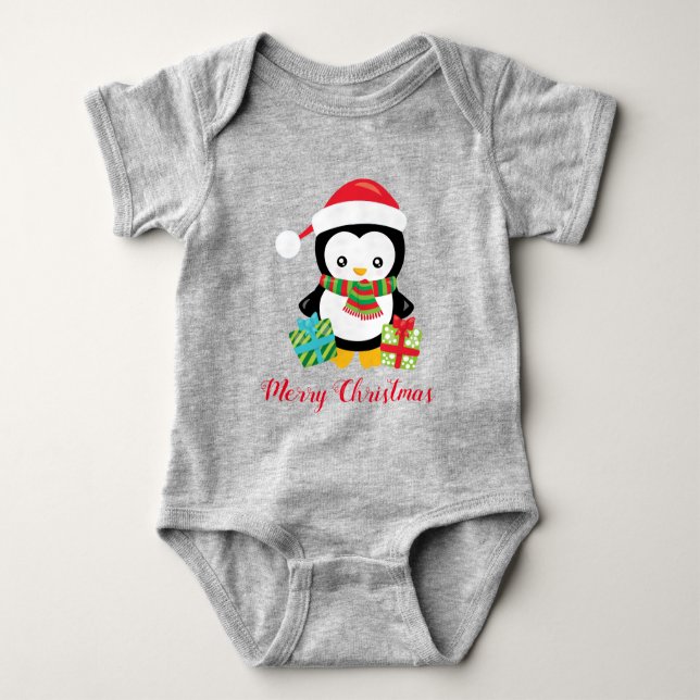 Body Para Bebê Feliz Pinguim de Natal (Frente)