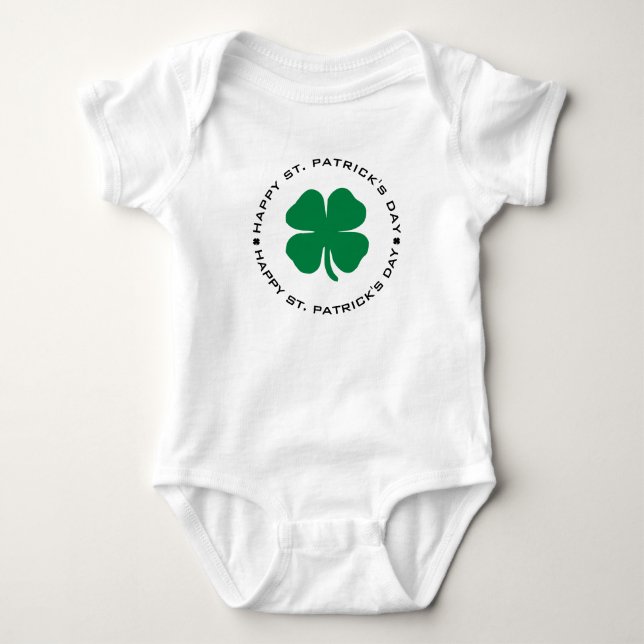 Body Para Bebê Feliz Rua do Dia de Patrick Shamrock Lucky Charm (Frente)