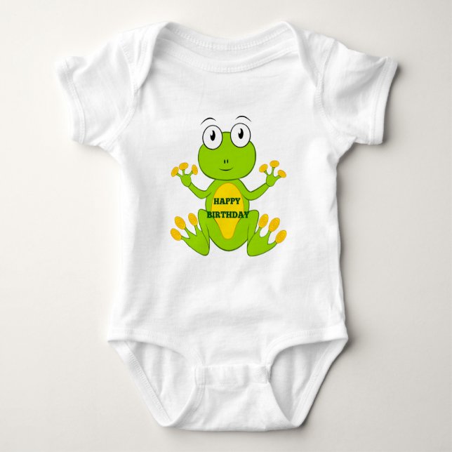 Body Para Bebê Feliz Sapo Verde de Aniversário (Frente)