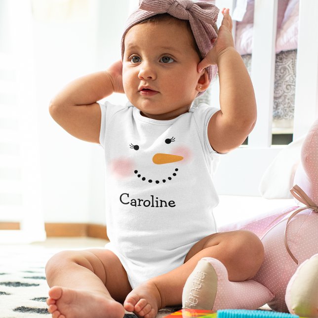 Body Para Bebê Feliz Snowman Face Crianças Personalizadas Nome (Criador carregado)