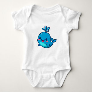 Body Para Bebê Feliz Vinheta de Baleia Kawaii - Amigo do Oceano B