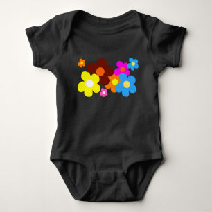 Body Para Bebê Felizes Flores Extravagantes de Preto
