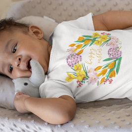 Body Para Bebê Felz pascoa de flores de primavera amarelas e verd