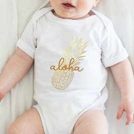 Body Para Bebê Feriado Dourado de Abacaxi Aloha