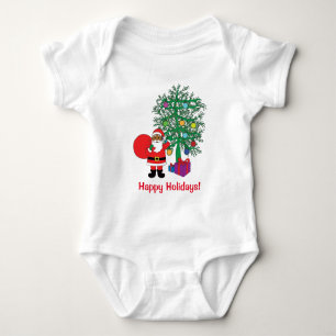 Body Para Bebê Férias Felizes Papai Noel Afro-Americano Família