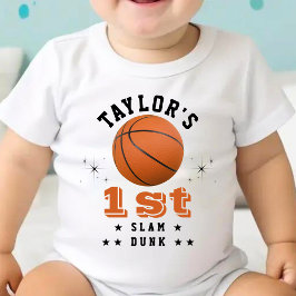 Body Para Bebê Festa de 1º Aniversário de Basquetebol com Enterra