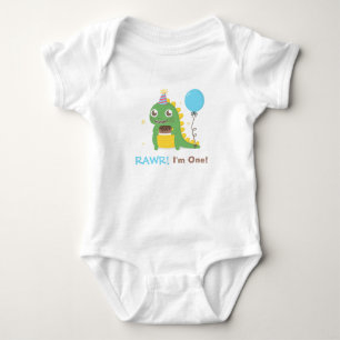 Body Para Bebê Festa de Aniversário de Dinossauro Fofo Rawr Eu Te