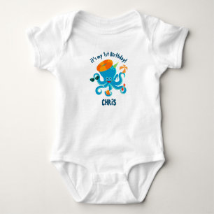Body Para Bebê Festa de Aniversário de Menino com Polvo Azul deba