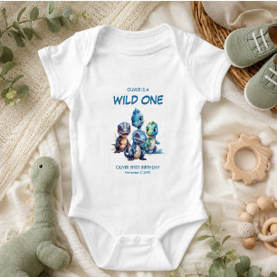 Body Para Bebê Festa de Aniversário de Um Ano do Dinossauro Fofo 
