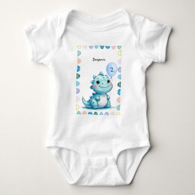 Body Para Bebê Festa de Feliz Aniversário do Bonito Raio Dinossau (Frente)