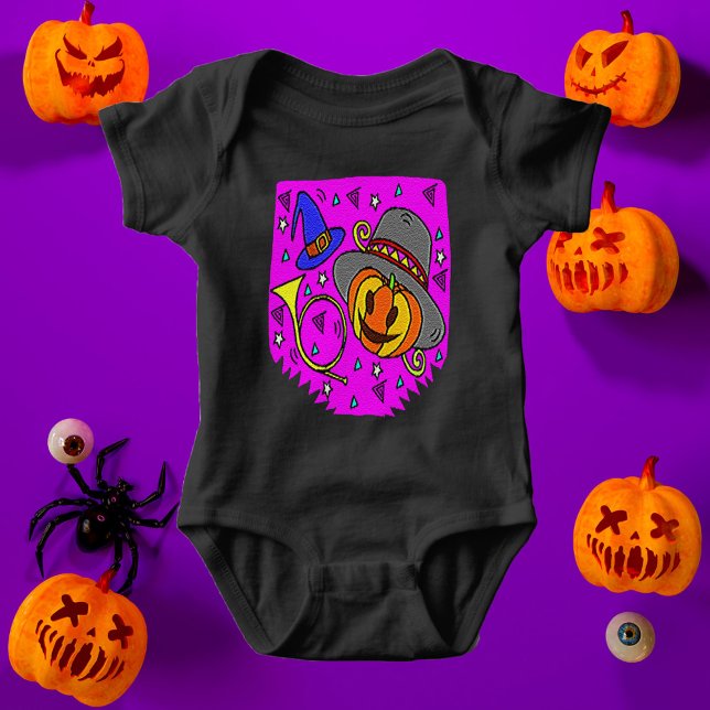 Body Para Bebê Festa de Halloween Roxo Jack O'Lanterna (Halloween Party Purple Jack O'Lantern Bugle Baby Bodysuit)