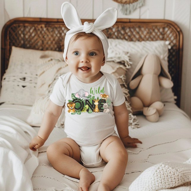 Body Para Bebê Festa de Primeiro Aniversário de Animais Selvagens (Criador carregado)
