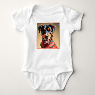 Body Para Bebê Festive Cheer: Cozy Rottweiler Mix in Red Sweater