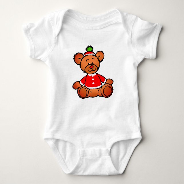 Body Para Bebê Festive Christmas Teddy Bear Design (Frente)